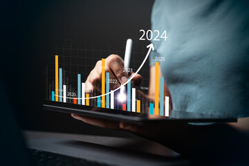 businessman business goals start new year 2024 positive indicators 2024 company competitiveness on...