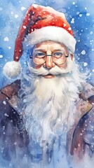 Watercolor art of Positive Santa Claus character illustration. Christmas and New year holiday painting. Generative AI