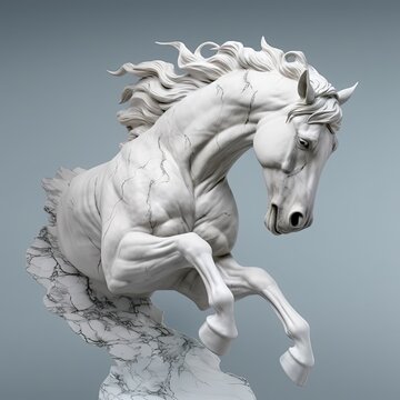 Portrait of Stallion horse animal in marble sculpture style. Ancient statue of animal. Generative AI