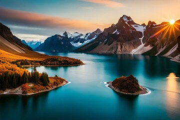 sunrise over the lake generative by Al technology

