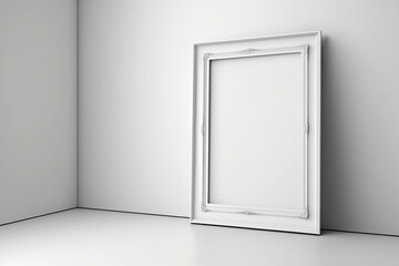 Empty frame on white wall, perfect for design template and mock-up. Generative AI