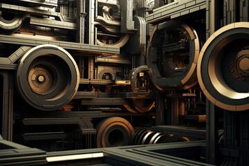 Naklejka na ściany i meble 3d illustration of abstract technology concept background,digital art works. 3D Abstract Industrial Background, AI Generated