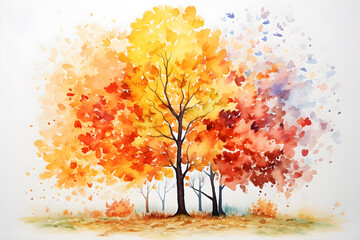 Watercolor painting of autumn tree