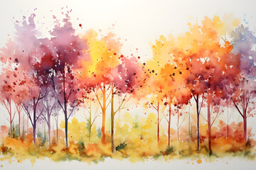 Watercolor painting of autumn tree