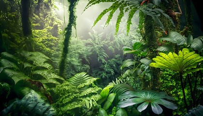 tropical jungle, vibrant jungle with lush green foliage, exotic plants, a variety of wildlife, rich biodiversity,  beauty of the tropical rainforest, jungle wallpaper, ai generated, generated ai  - obrazy, fototapety, plakaty