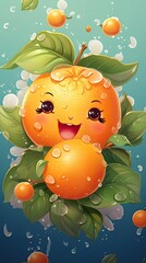 Obraz na płótnie Canvas Kawaii style Orange fruit character in colorful style illustration. Cute color painting. Generative AI