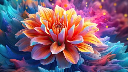 Fototapeta na wymiar Chrysanthemum flowers in futuristic floral background. Beautiful blooming design. Generative AI