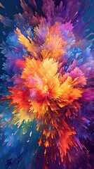 A vibrant explosion of colors in an abstract fireworks display, evoking a jubilant and celebratory mood. Colorful illustration art. Generative AI