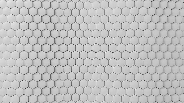 A clean, bright hexagon pattern background slowly moving in waves. Seamless 3D loop for corporate presentations.