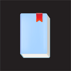 Vector blue book with red bookmark isolated on black background. Blue book sign and icon