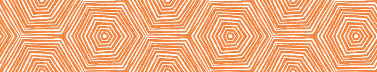 Arabesque hand drawn seamless border. Orange