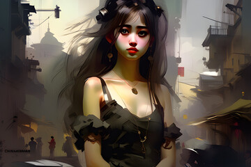 Fototapeta premium portrait of a woman in a style Generative Al