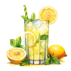 lemonade in the style of Watercolor art clipart - obrazy, fototapety, plakaty