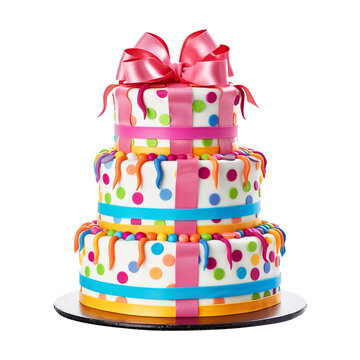 Birthday cake with candles, ribbon on transparent background Remove png created with Generative AI, Clipping Path