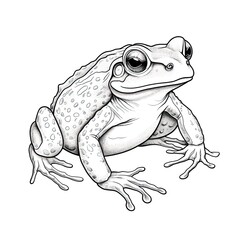 Toad animal line art illustration. Black and white coloring page style art. Generative AI