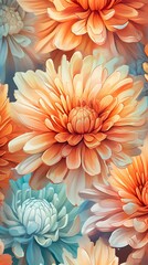 Watercolor Chrysanthemum flower illustration. Colorful painting floral background. Generative AI
