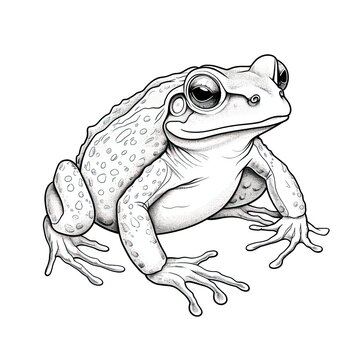 Toad animal line art illustration. Black and white coloring page style art. Generative AI