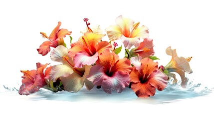 Hibiscus flowers isolated on white background. Beautiful blooming plants. Generative AI