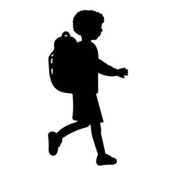 a child with a backpack goes black silhouette vector