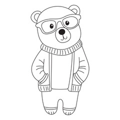 bear character with glasses coloring book vector