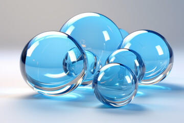 Glass and solid spheres. Generative AI.