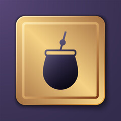 Purple Mate tea icon isolated on purple background. Gold square button. Vector