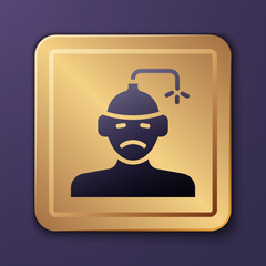 Purple Concussion, headache, dizziness, migraine icon isolated on purple background. Gold square button. Vector