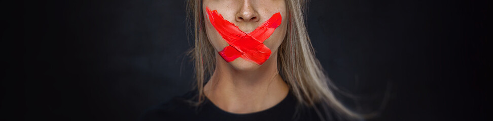 Concept idea of free speech freedom of expression and censored, portrait illustration, conceptual. - obrazy, fototapety, plakaty