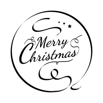 Handwritten Merry Christmas Calligraphic Greeting inside round ribbon frame isolated on white background. Vector Illustration. EPS 10.