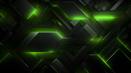 Futuristic Techscape: Abstract light neon green and Black Background with Flat Design, Ideal for illustrations, High-tech visuals, Contemporary flat design.  - Generative AI