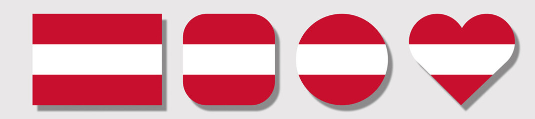 Flag of Austria. Set of shapes: square, rectangle, circle, heart.