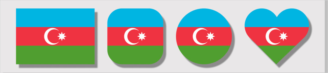 Flag of Azerbaijan. Set of shapes: square, rectangle, circle, heart.