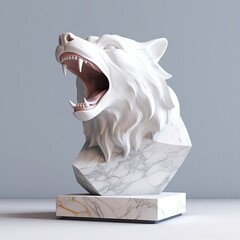 Portrait of Wolf animal in marble sculpture style. Ancient statue of animal. Generative AI