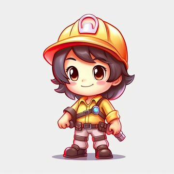 Cute Firefighter character illustration. Colorful kawaii style design. Generative AI