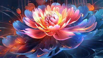 Peony flowers in futuristic floral background. Beautiful blooming design. Generative AI