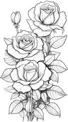 Cute Rose flower in coloring page style illustration. Line art painting. Generative AI