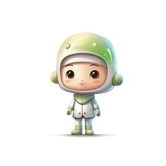 Cute Alien character isolated on white background. Colorful painting illustration. Generative AI