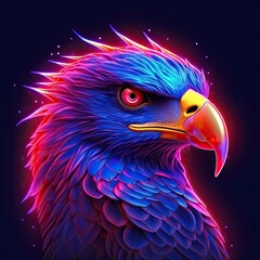 Cute Bald eagle animal in neon style. Portrait of glow light animal. Generative AI