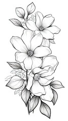 Cute Jasmine flower in coloring page style illustration. Line art painting. Generative AI