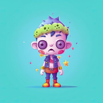 Cute Zombie character illustration. Colorful kawaii style design. Generative AI