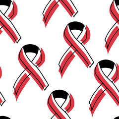 Seamless pattern World AIDS Day. Doodle red ribbon
