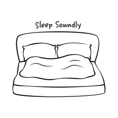 Sleeping bed line art flat doodle drawing. Vector illustration