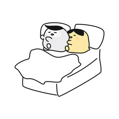 Cute cartoon While Sleeping in bed. Vector cartoon doodle.