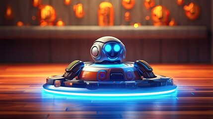 Robot vacuum cleaner device. Futuristic colorful illustration. Generative AI