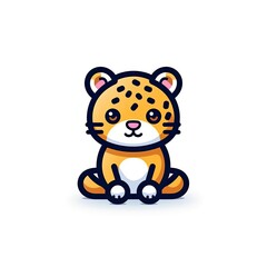 Obraz premium Portrait of Leopard cute animal icon. Line style character avatar. Generative AI
