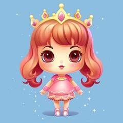 Cute Princess character illustration. Colorful kawaii style design. Generative AI
