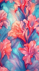 Watercolor Gladiolus flower illustration. Colorful painting floral background. Generative AI
