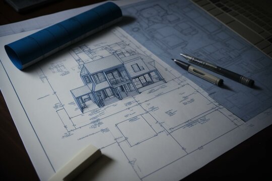 Creating blueprints for a building design. Generative AI