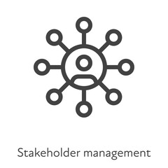 Outline style ui icons hard skill collection. Management and business. Vector black linear icon illustration. Stakeholder and investor chart symbol isolated on white background. Design element