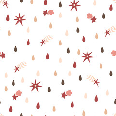 Cute seamless pattern with stars and starfall in cartoon childish style. Creative kids texture for fabric, wrapping, textile, wallpaper, apparel. Vector illustration. Good night.